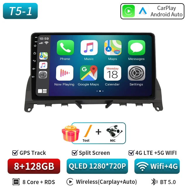 9 "Android 16 Carplay Auto Voor Mercedes Benz C Klasse 3 W204 S204 2006 2007 2008 2009 - 2011 multimedia Stereo Speler GPS WIFI 5G