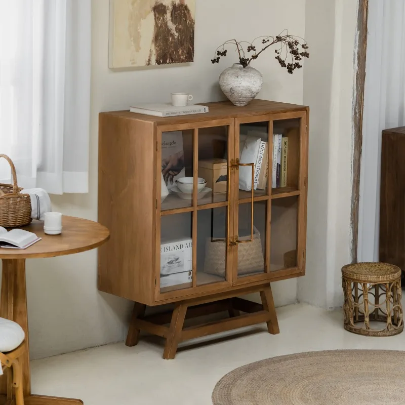 

Solid wood glass door storage cabinet vintage display cabinet display cabinet