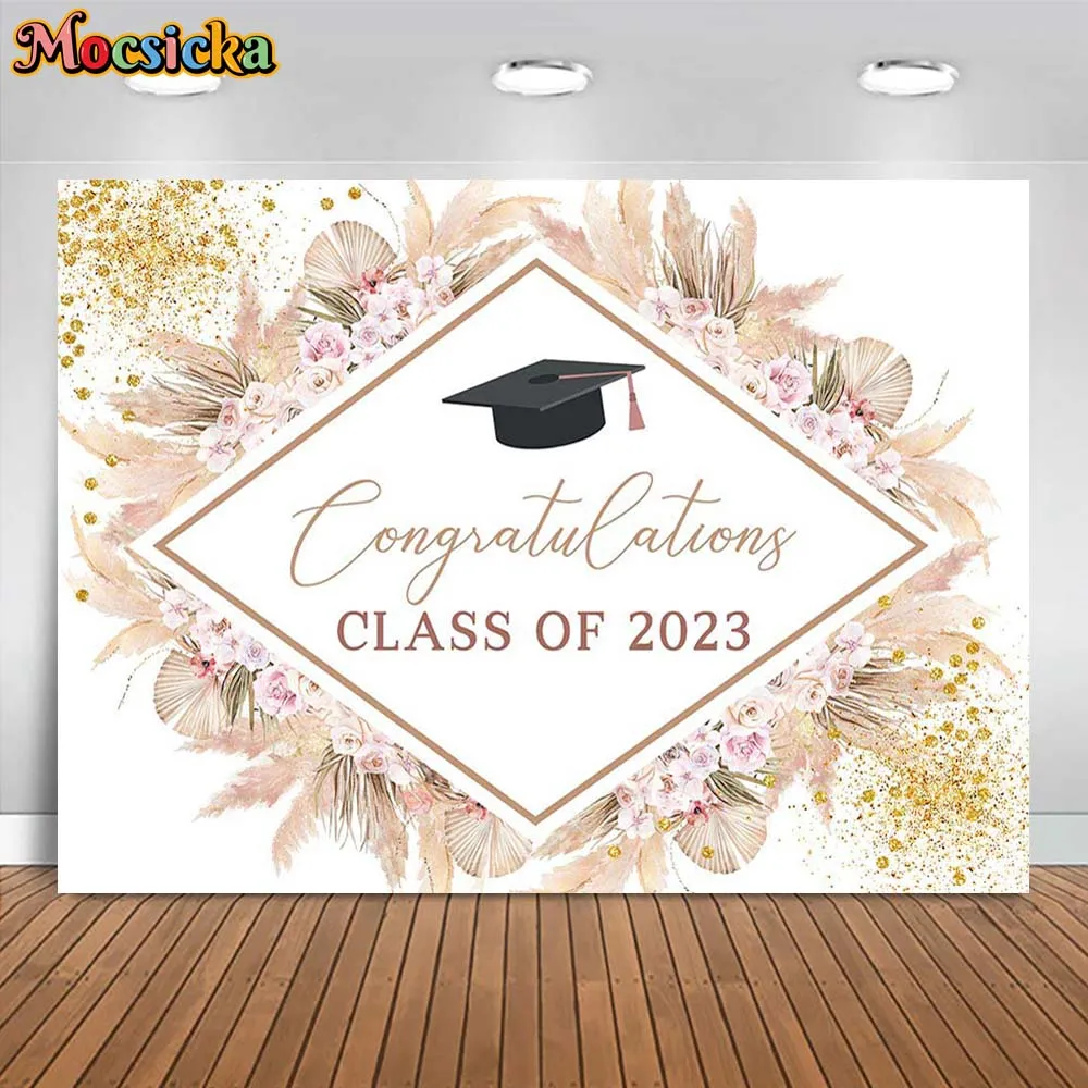 

Mocsicka Congratulations Class of 2023 Graduates Backdrop Photography Bachelor Hat Graduation Party Decor Background Photostudio