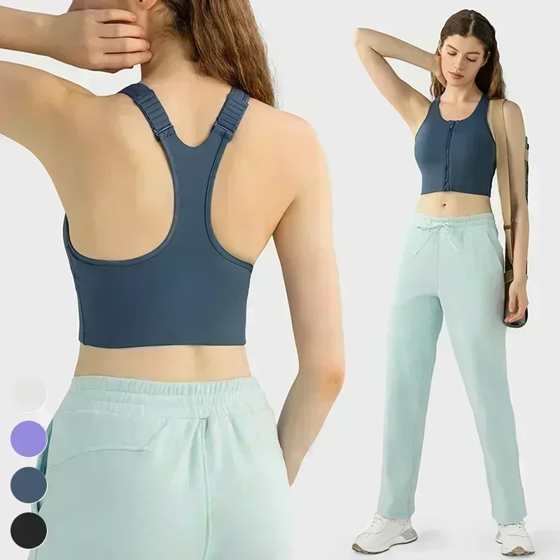 

Lemon Smooth Supportive Racerback Adjustable Strap Crop Top High Support Front-Zip Yoga Bra Built-in Bups Shockproof Sports Bras