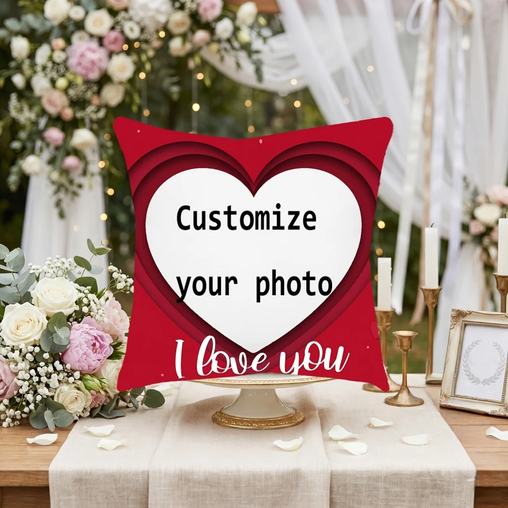 1Pc Personalized Custom Heart Photo Throw Pillow, Double-Sided Printed Design, Soft Plush Cushion with Insert,Perfect Gift