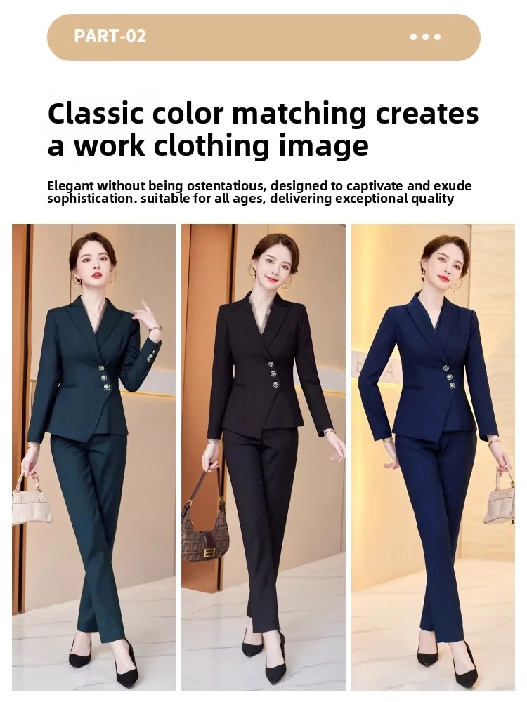 Slim Fit Green Suit Set for Women Professional Interview Clothing Hotel Manager Workwear Formal Outerwear Polyester Fabric