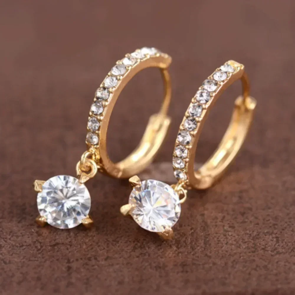 Zircon Polygon Earrings for Women Gold Plated Stainless Steel Hoop Earrings New Design Luxury Wedding 2024 Trending Jewelry Gift