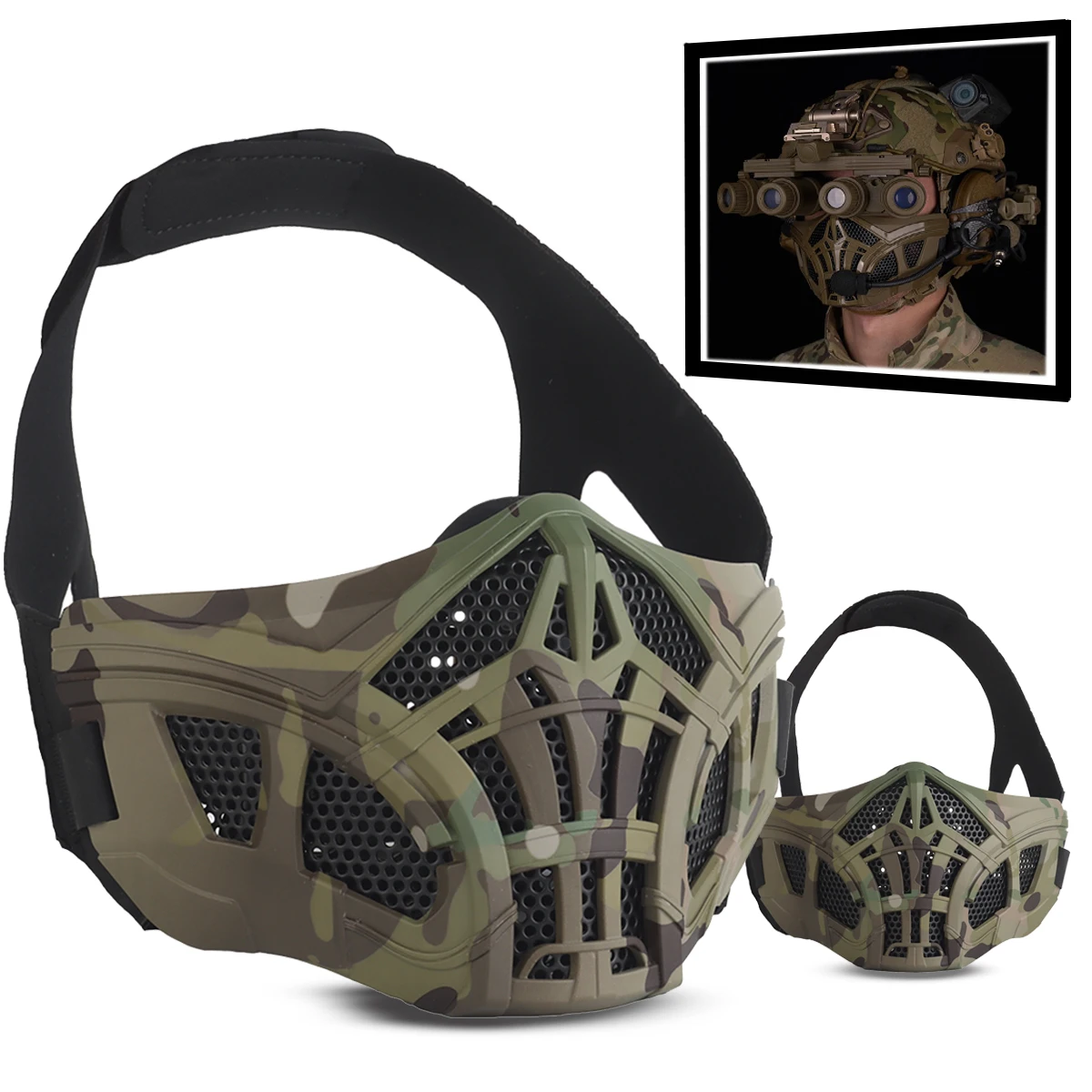 Airsoft Half Face Silica gel Mask z ochroną uszu Cool Halloween Mesh Masks for CS Hunting Paintball Shooting Cosplay