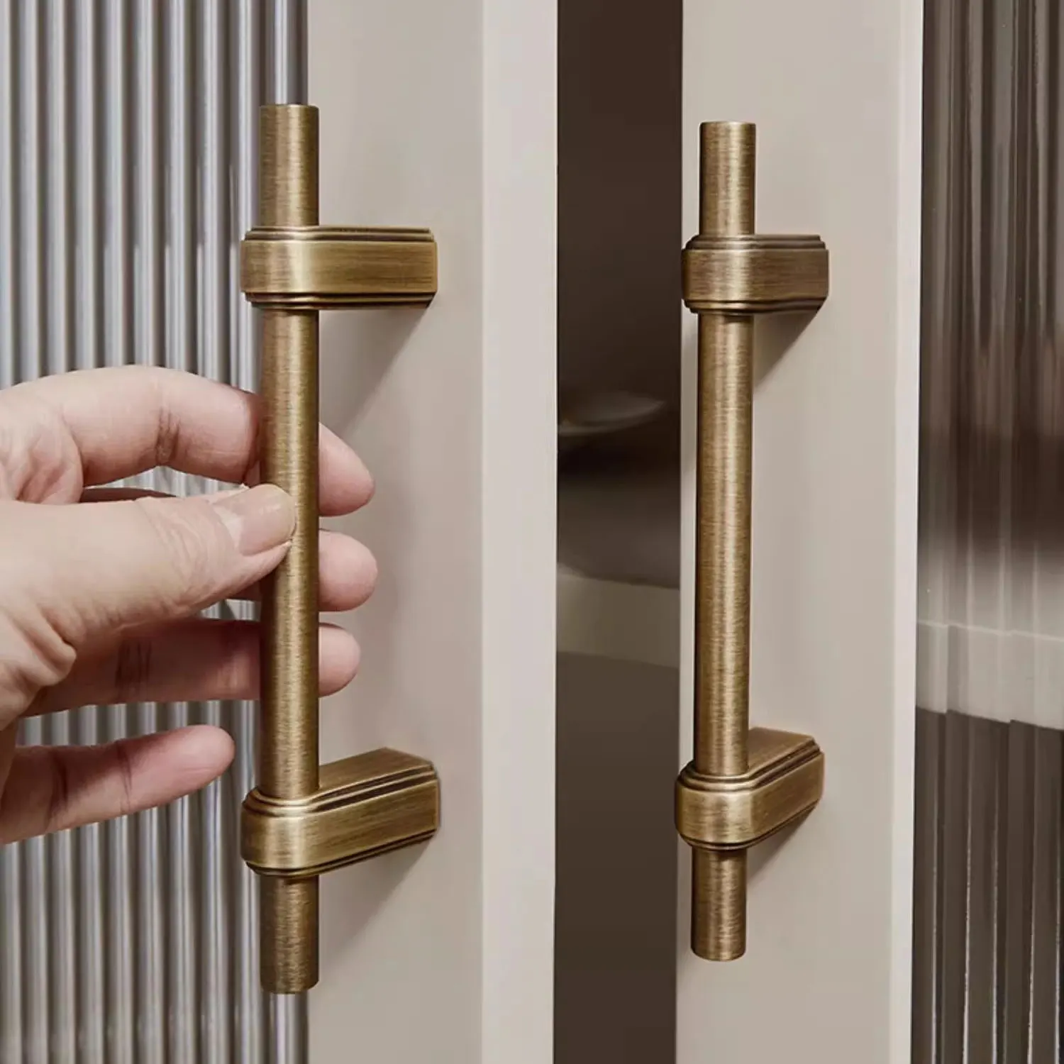 Vintage Solid Brass T Bar Cabinet Handles Knobs Antique Bronze Kitchen Cupboard Wardrobe Pulls Retro Furniture Hardware 320mm