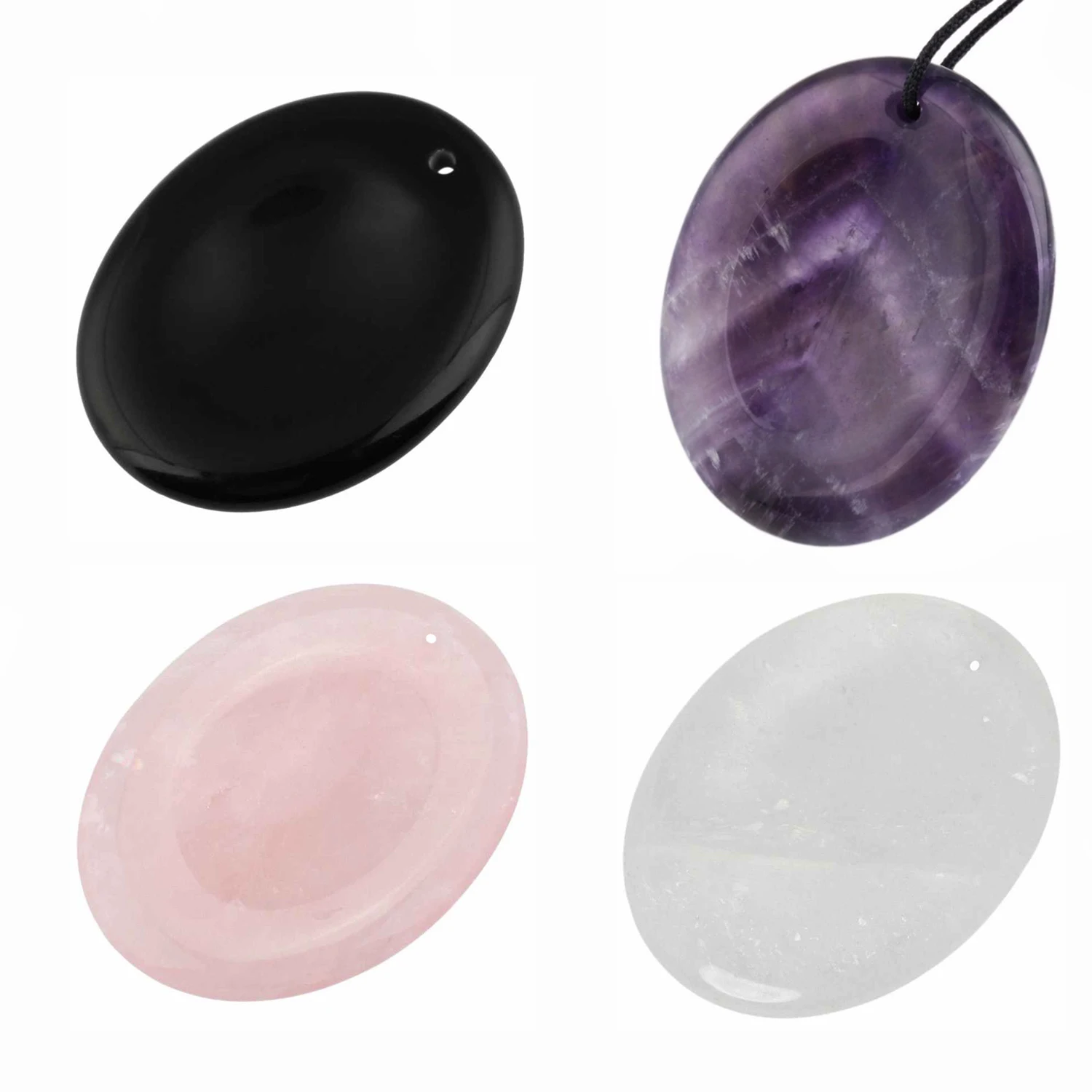 Worry Stone Pendant Oval Natural Amethyst Crystal Rose Quartz Sunken Healing Reiki Unisex Pendants Jewelry Accessories