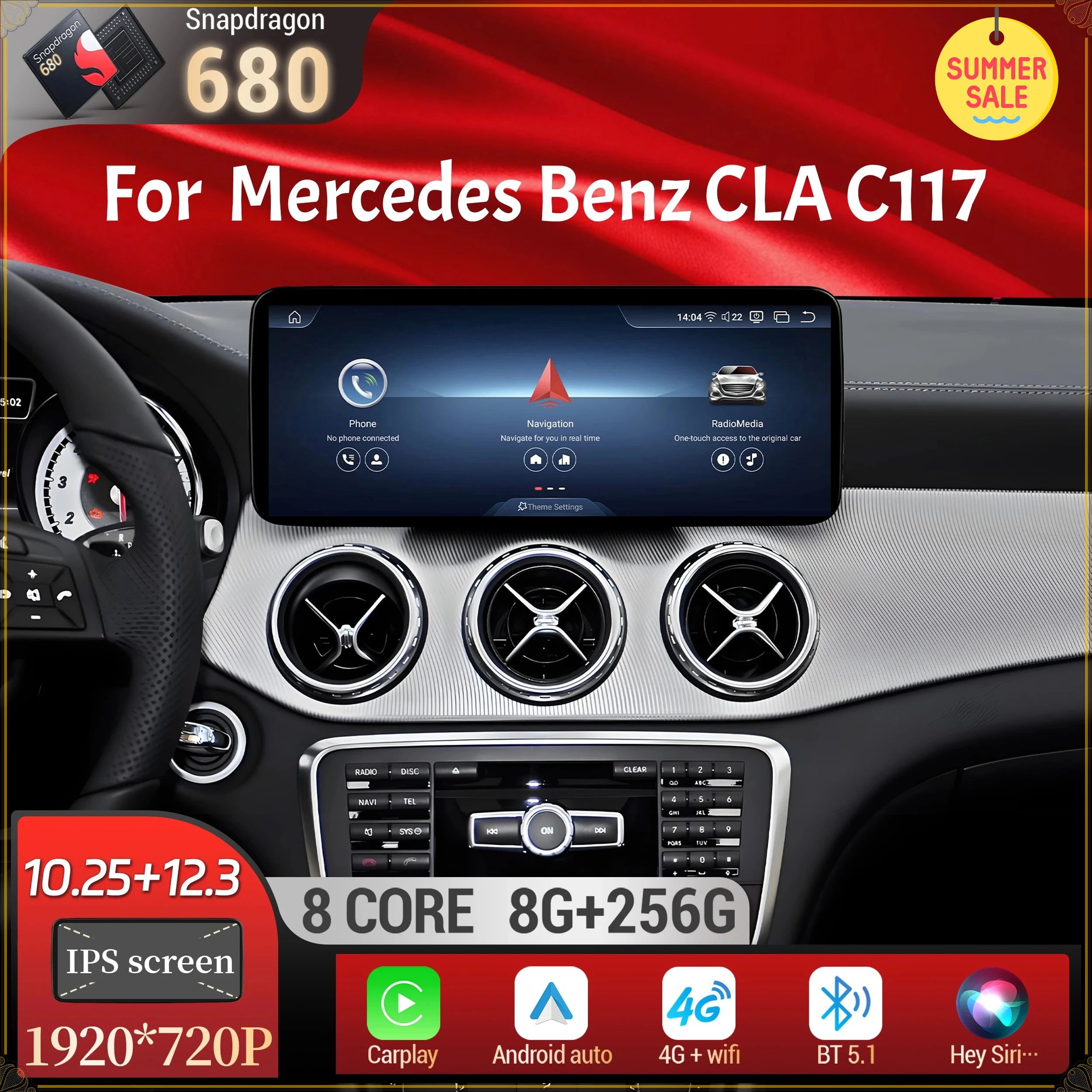 Car Radio For Mercedes Benz CLA C117 2012-2018 GPS Android 13 Wireless Bluetooth Carplay Snapdragon 680 Head Unit Touch Screen
