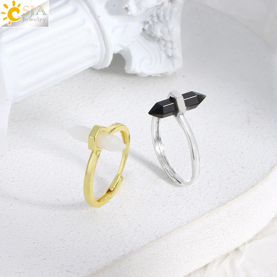 Hexagonal Crystal Finger Ring for Man Women Natural Stone Ametysts Crystals Adjustable Rings Anniversary Wedding Jewelry H578