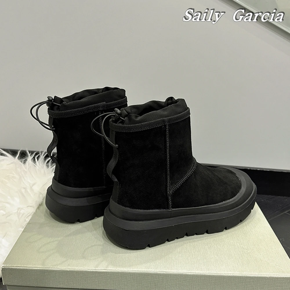 Fur Cow Suede Short Plush Slip On Snow Boots 2023 Winter New Fashion Velvet Keep Warm Boots Round Toe Non-Slip EVA Sole Boots