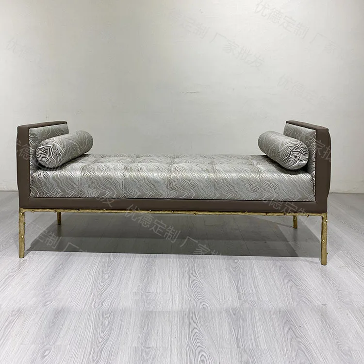 Light luxury style factory direct sales gold-plated stainless steel foot fabric bedroom bed end stool