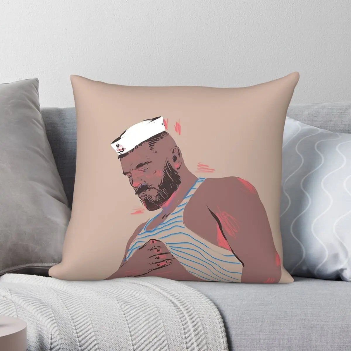 Sailor Bearded Man Square Pillowcase Polyester Linen Velvet Printed Zip Decorative Sofa Seater