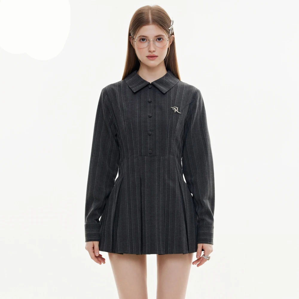 Women's Shirt Dress Sets Gray Slim Fit A-Line Shift Dress Office Work Sweet College Style Casual Elegant Women's Suits