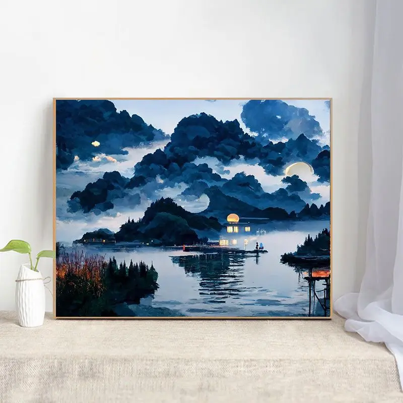 Large Size DIY Digital Oil Painting Chinese Style Landscape Series Decoration Decompression Paint By Number No Frame