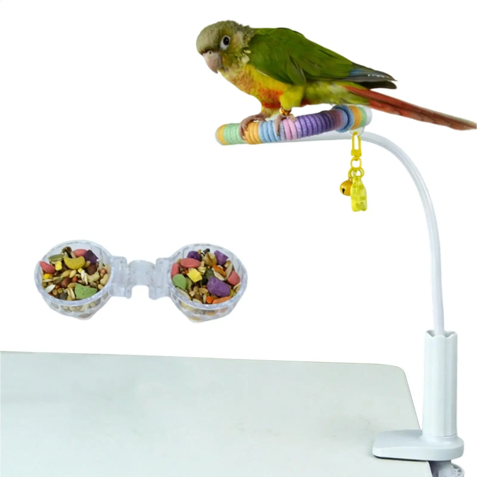 鳥用止まり木-フードボウル付き-曲げられるおもちゃ-マコウ用止まり木-鳥用アクセサリー-豊か化訓練-暇つぶし-登る練習-雑食鳥用