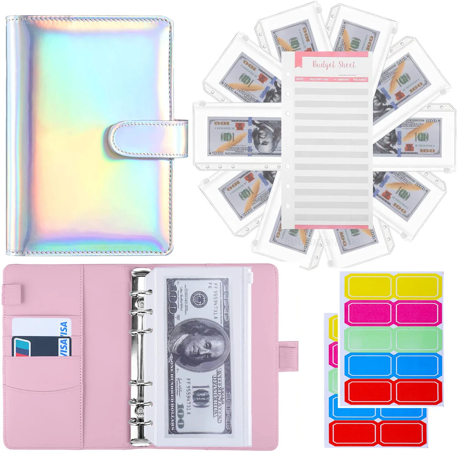 A6 Laser Notebook Cash Budget Planning Book 6 Ring Binder Personal Plan  Binder Cover with Binder Pocket and Label