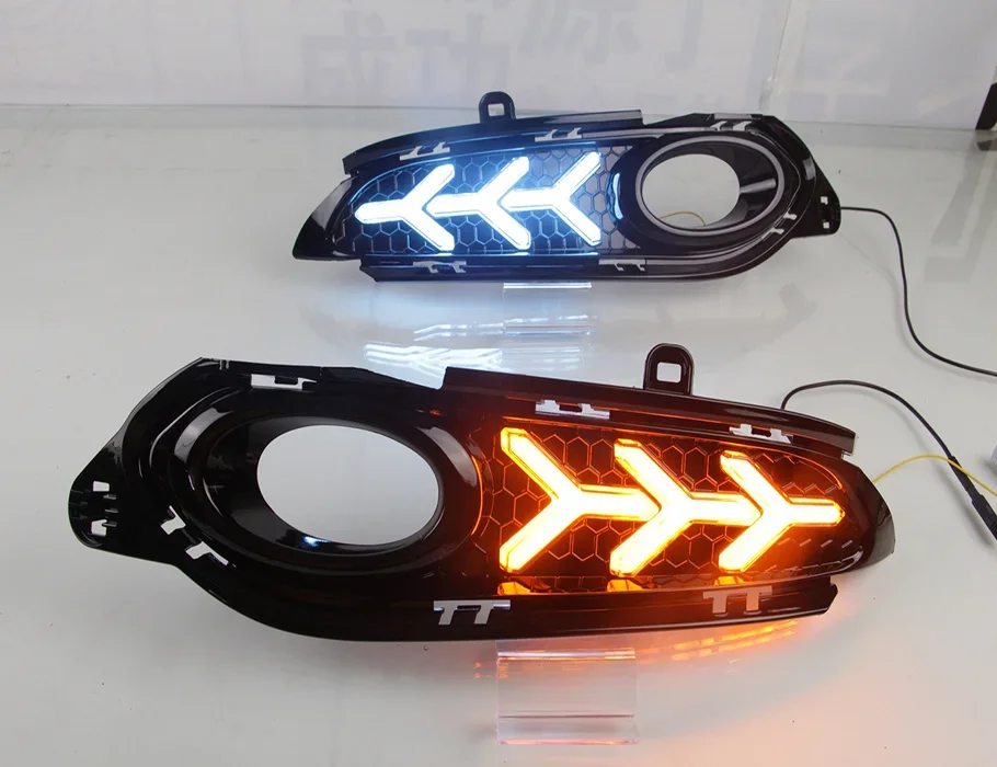 

eOsuns светодиодные дневные ходовые огни drl для Honda vezel с динамическим движущимся желтым указателем поворота и синим ночником