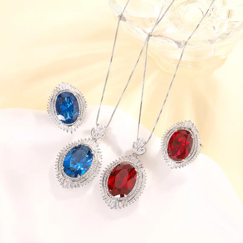 

European and American colored gemstone corundum high-end jewelry set main stone15*20-13*18