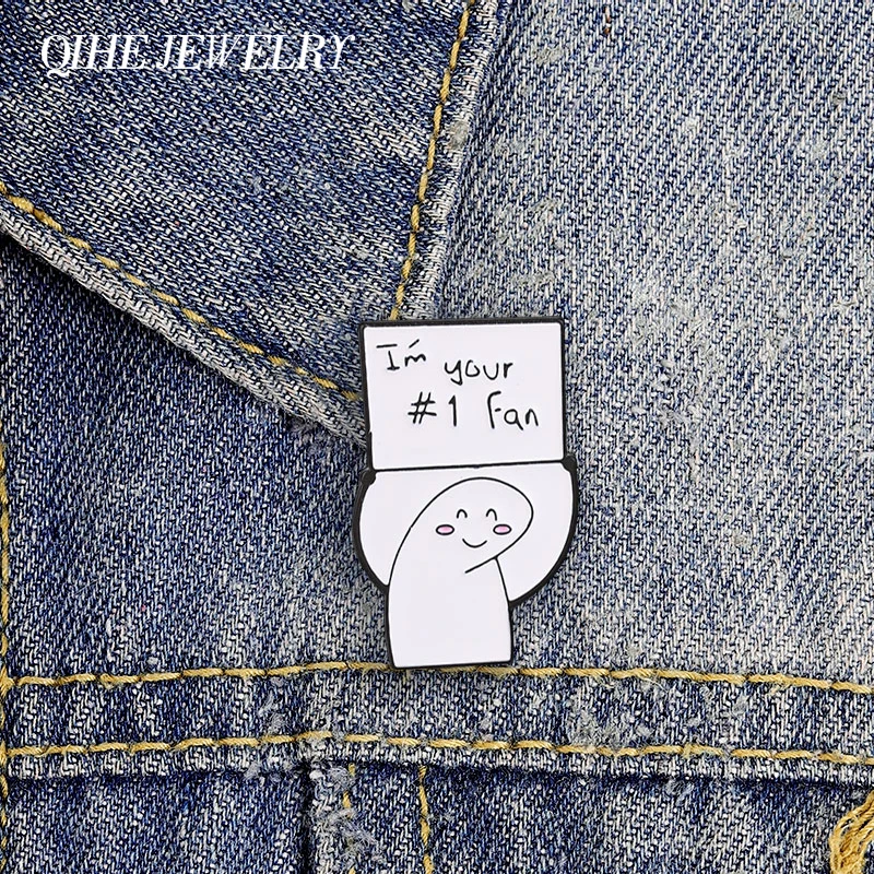 I'm Your Number One Fan Flork Meme Badge Enamel Pin Cartoon Cute Stick Figure Fan Support Slogan Badge Lapel Brooch Jewelry Gift