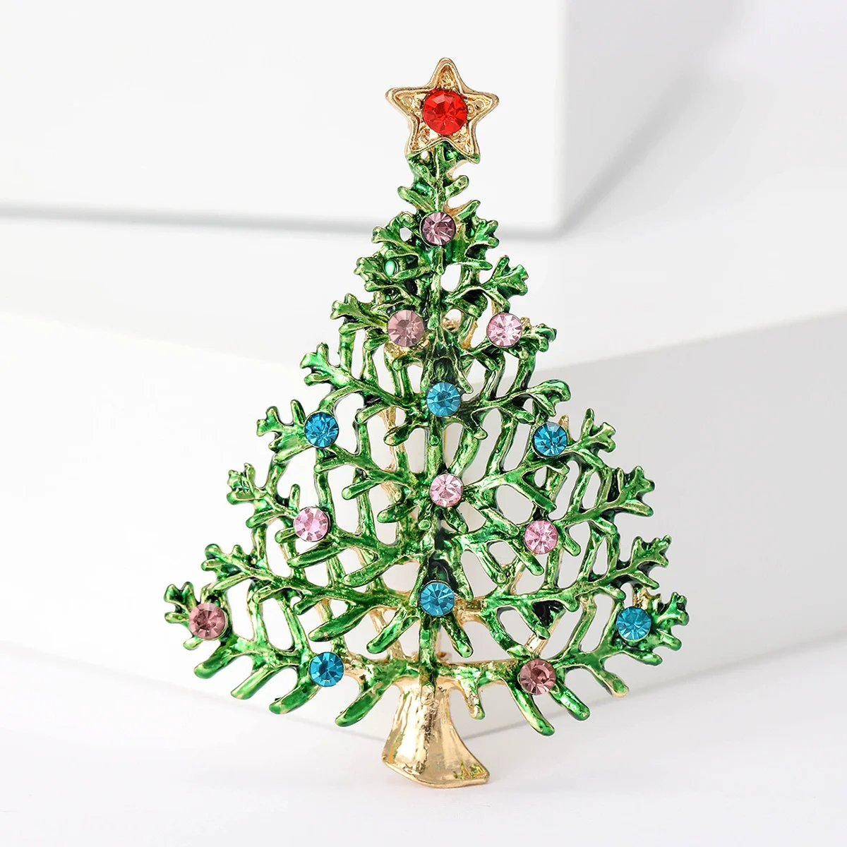 Vintage Fashion Drip Oil Christmas Tree Breast Needle Alloy Water Diamond Plant Emblem Men's And Women's Suit Skirt Accessories