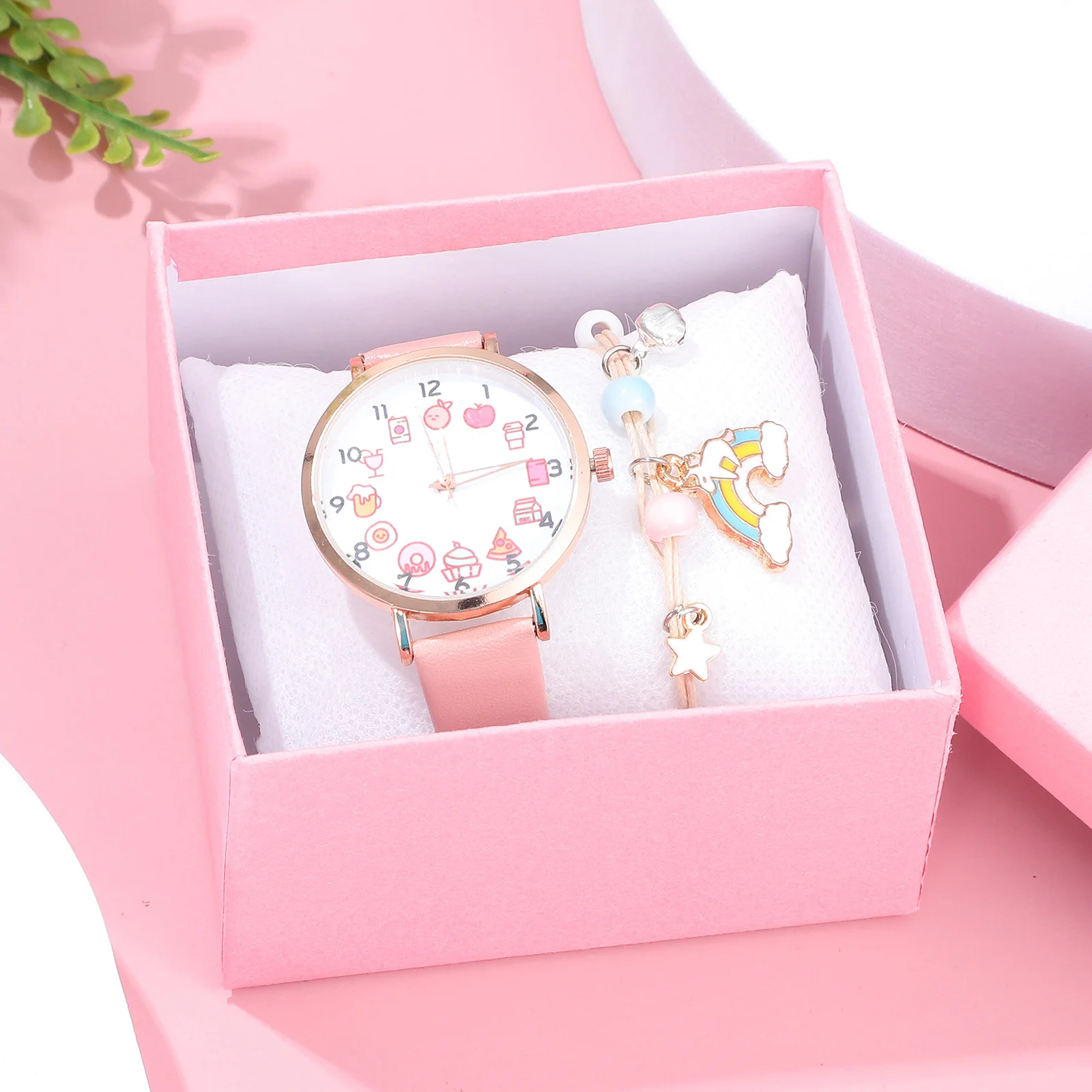 Cartoon Watch for Quartz Movement Watch with Exquisite Beads Bells Bracelet Stylish Birthday 's Day Gifts