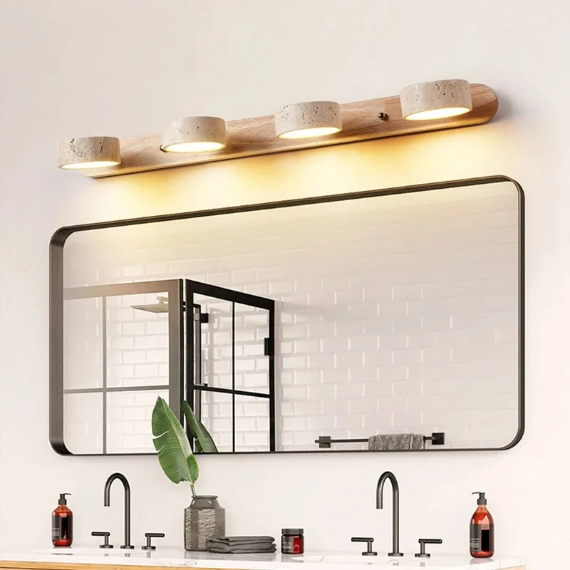 

Rotatable Mirror Light Nordic Travertine Stone Wall Lamps Double-sided Creative Circular LED Bathroom Vanity Mirror Front Lamp