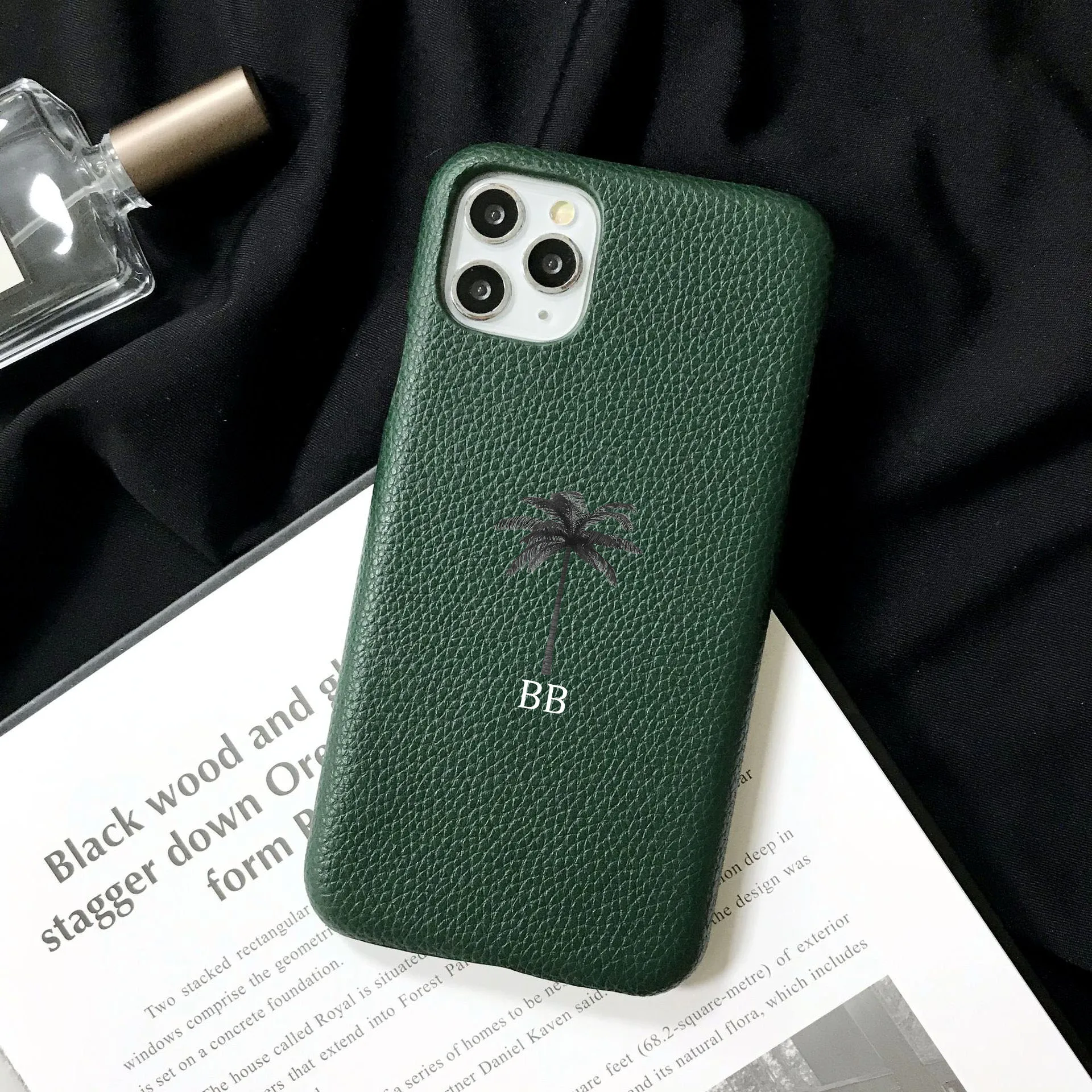 Personalized Coconut Tree Name Letter Leather Case For Iphone 15 16 pro max 14 13 Pro Max 12 Mini 11 kafr letters Luxury Covers