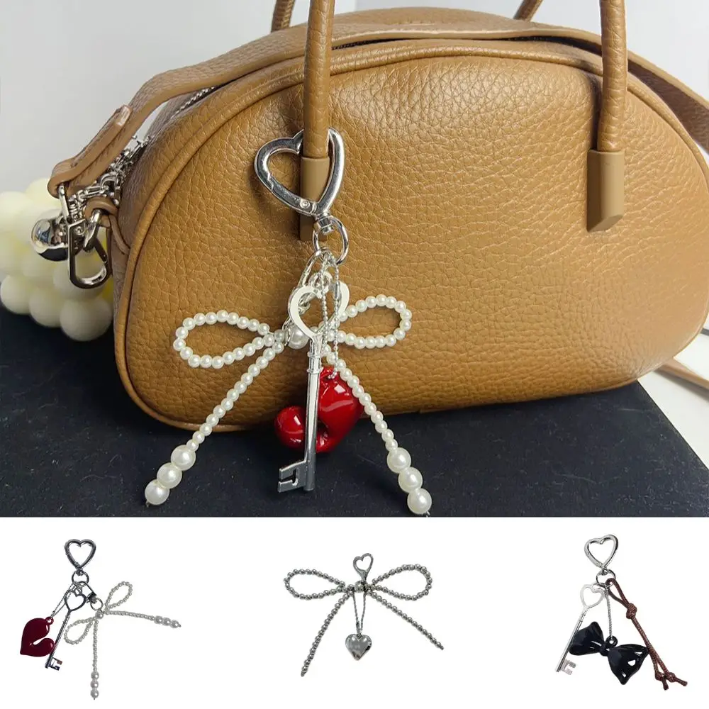 Y2K Women Keychain Pendants Sweet Bag Decoration Bag Pendant Fashion Phone Ornament Hand Woven Heart Bow Key Rope Bag Charms