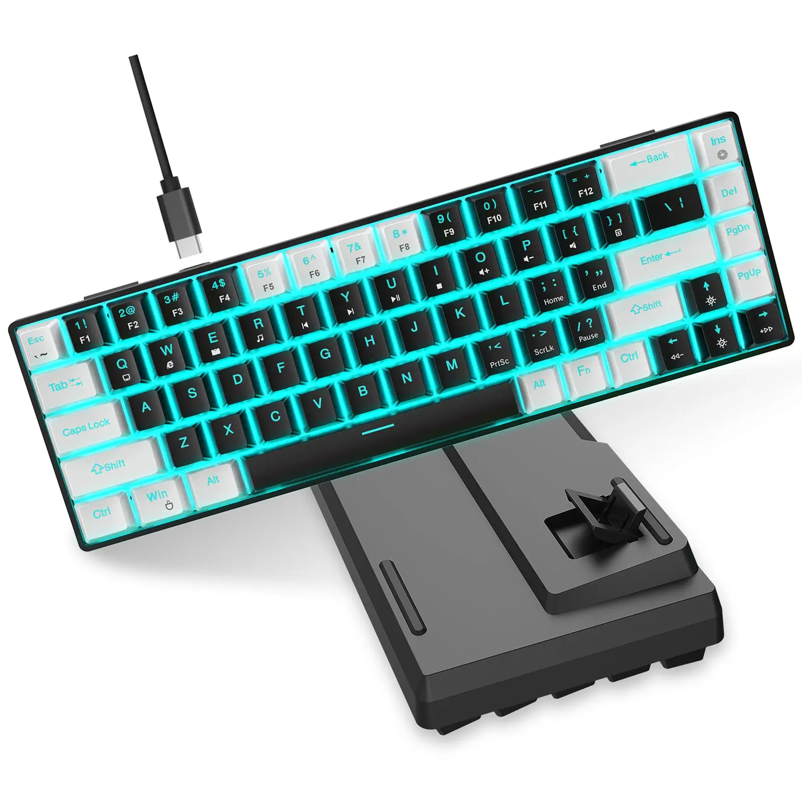Teclado mecânico 19 modos de iluminação com fio interruptor azul para jogadores de PC laptop