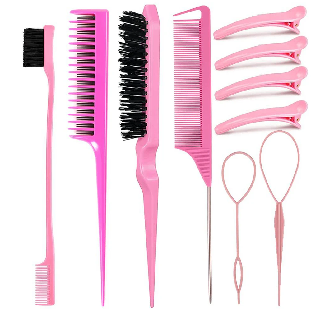 

10pcs Hair Styling Comb Set Teasing Hair Brush Triple Teasing Comb Rat Tail Combs Edge Brush Hair Tail Tools Braid Tool Loop