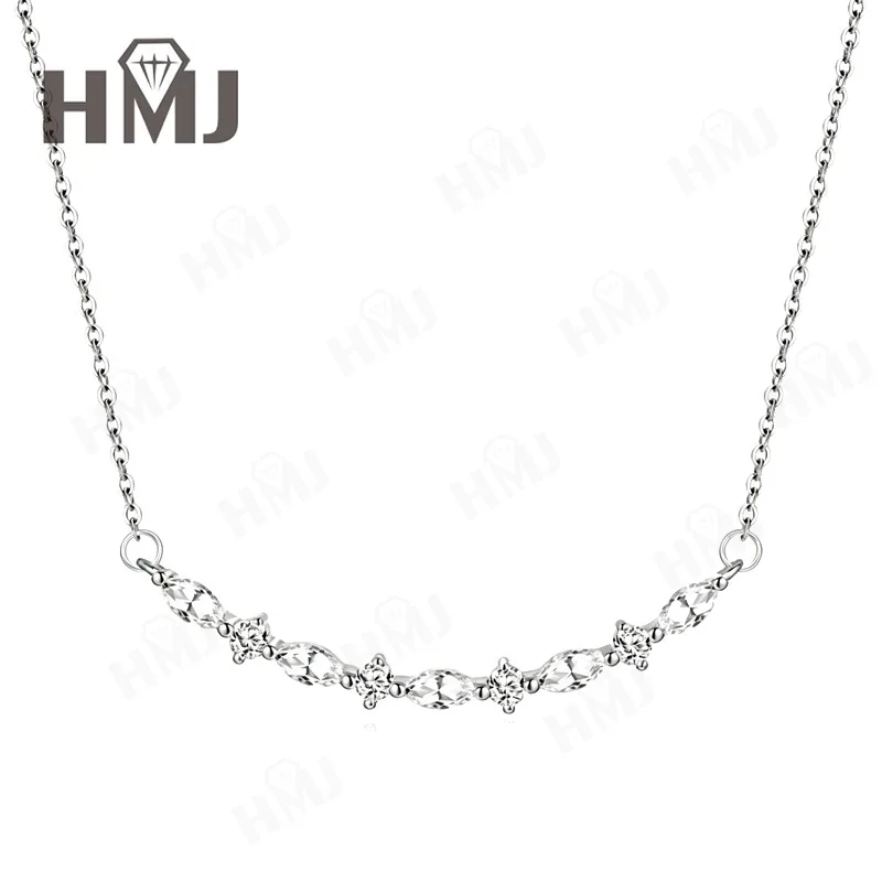 Delicate Cluster Moissanite Pendant Necklace 925 Sterling Silver Marquise/Round Cut DColor Anniversary Gift Fine Jewelry for Her – Detail 2