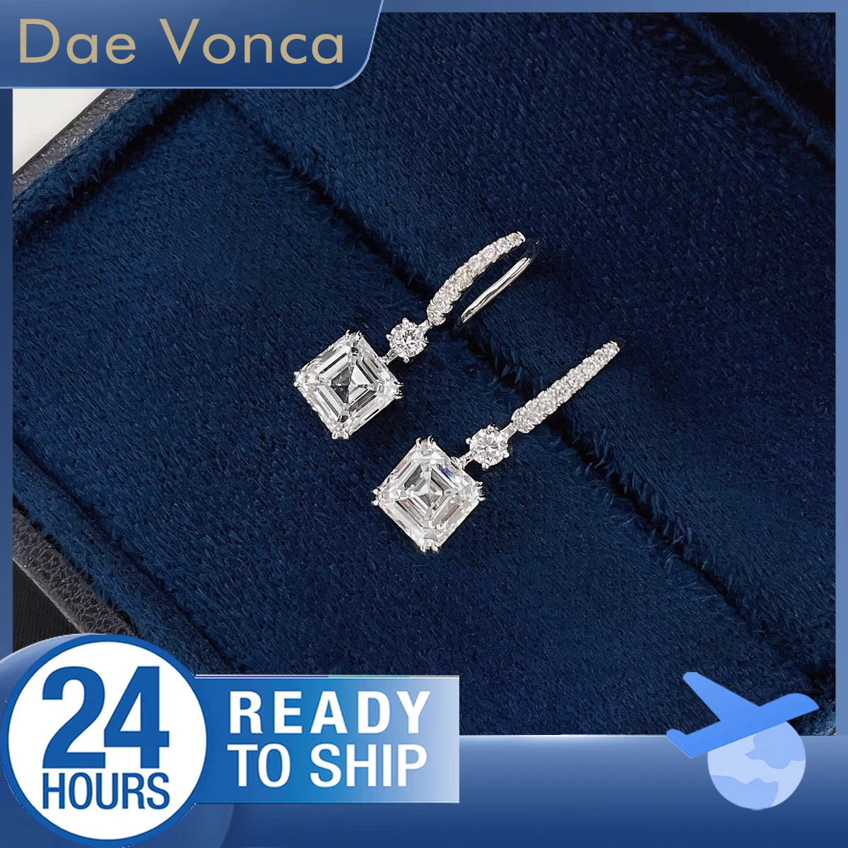 Asscher Cut Lab Created Diamond Earrings DEF VS/VVS Lab Created Diamond Earrings 18K Solid Gold Hoop Earrings Anniversary Gift