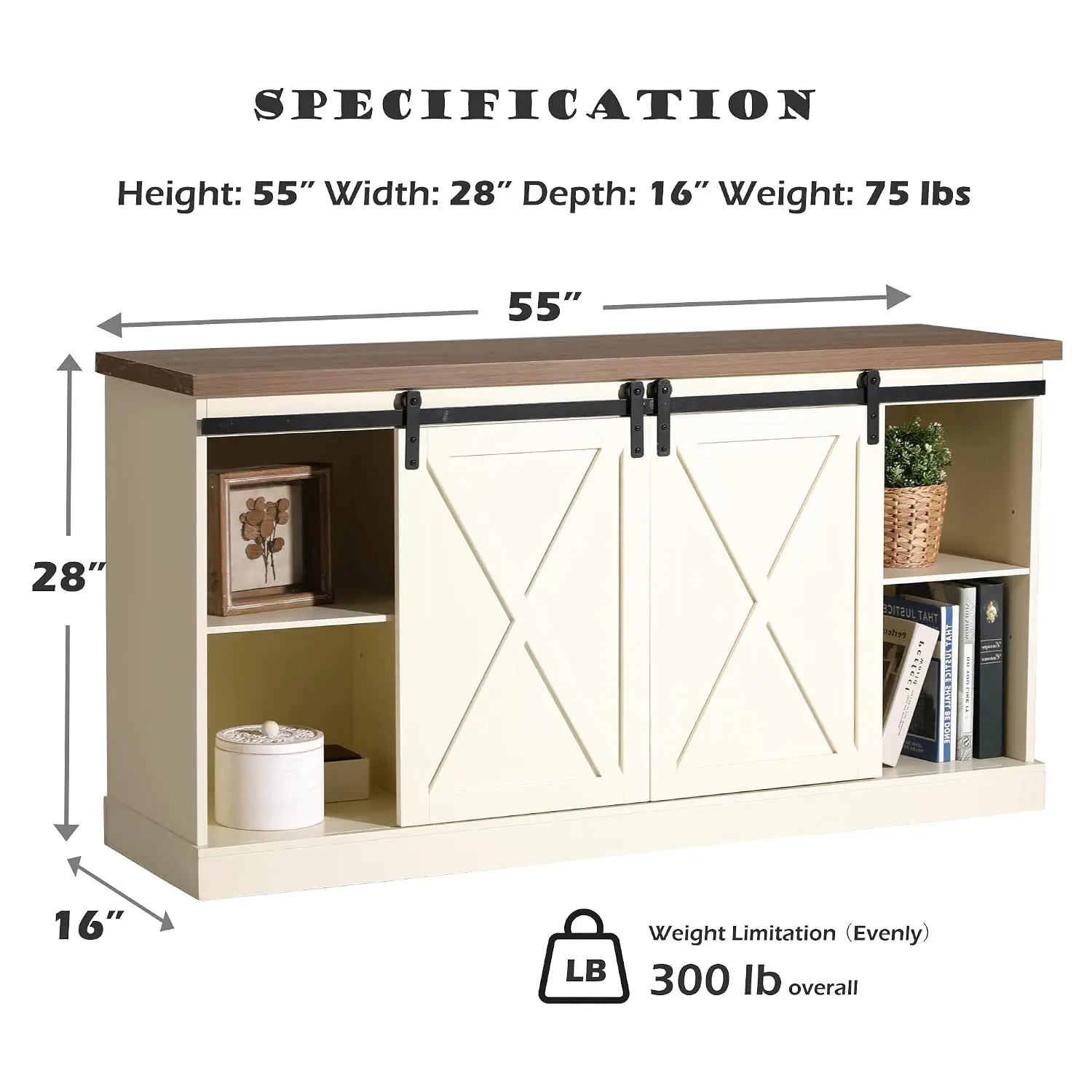 Farmhouse Coffee Bar Cabinet Barn Door Kitchen Storage Sideboard Buffet Cupboard Pantry, Customized