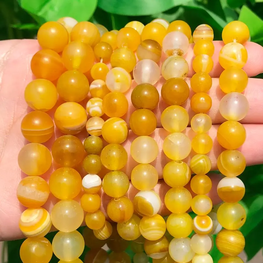 

Natural Stone Yellow Sardonyx Agates Beads Round Loose Spacer Beads for Jewelry Making DIY Bracelet Neclace Accessories 15''