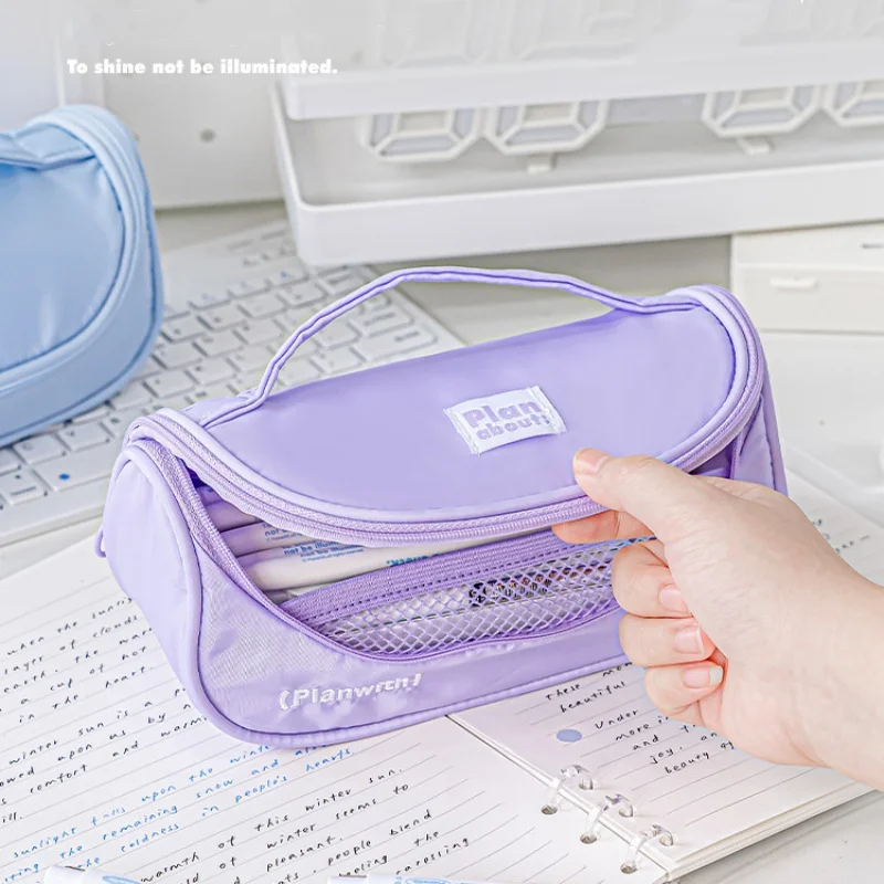 Simplicity Student Pencil Case for Boy Girl Fashion Solid Color Pen Bag Durable Washable High Capacity Stationery Storage Bag