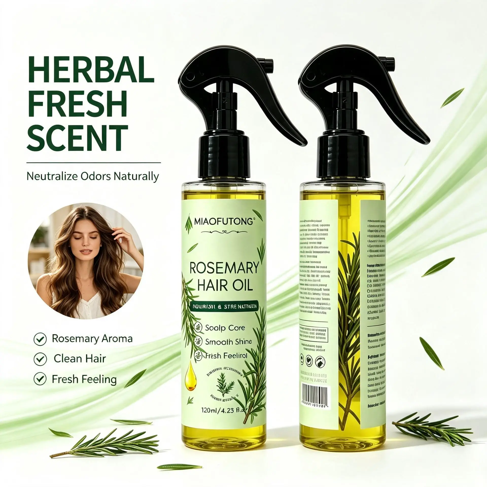 Rosemary Hair Oil 120ml, Nourishing & Smoothing Spray, Repairs Dry & Frizzy Hair for Healthier, Shiny Strands