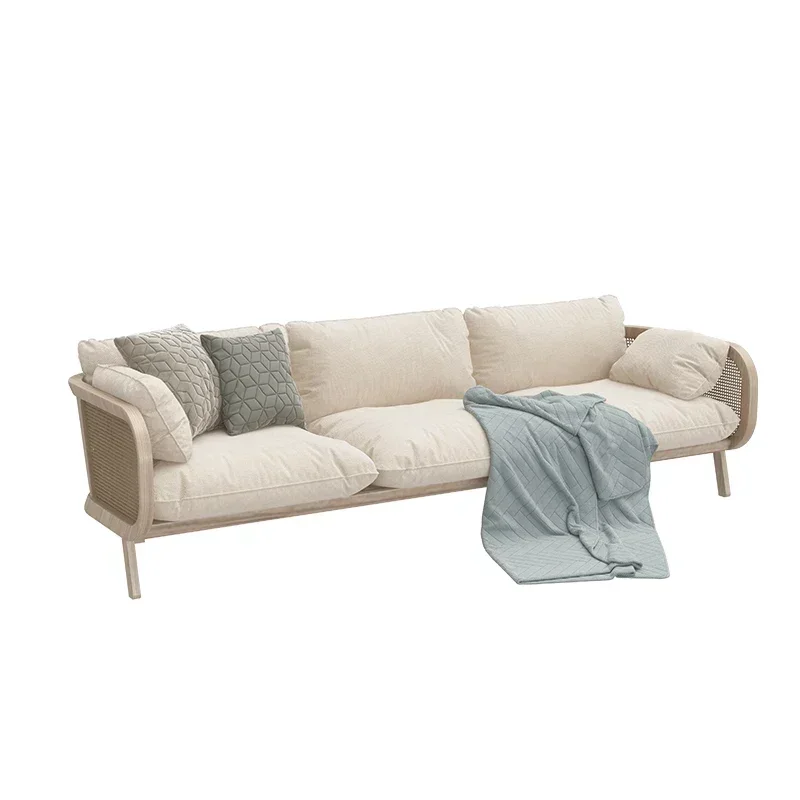 Customized Modern Maikol rattan woven solid wood sofa Japanese style silent log living room household sofa furniture