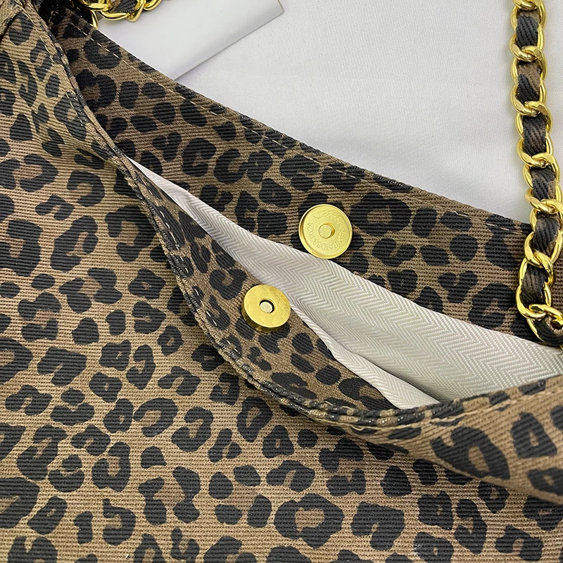 Leopard Prints Big Shoulder Bags For Women 2024 Luxury Designer Handbags Canvas Chain Crossbody Bag Large Capacity Shopper Totes