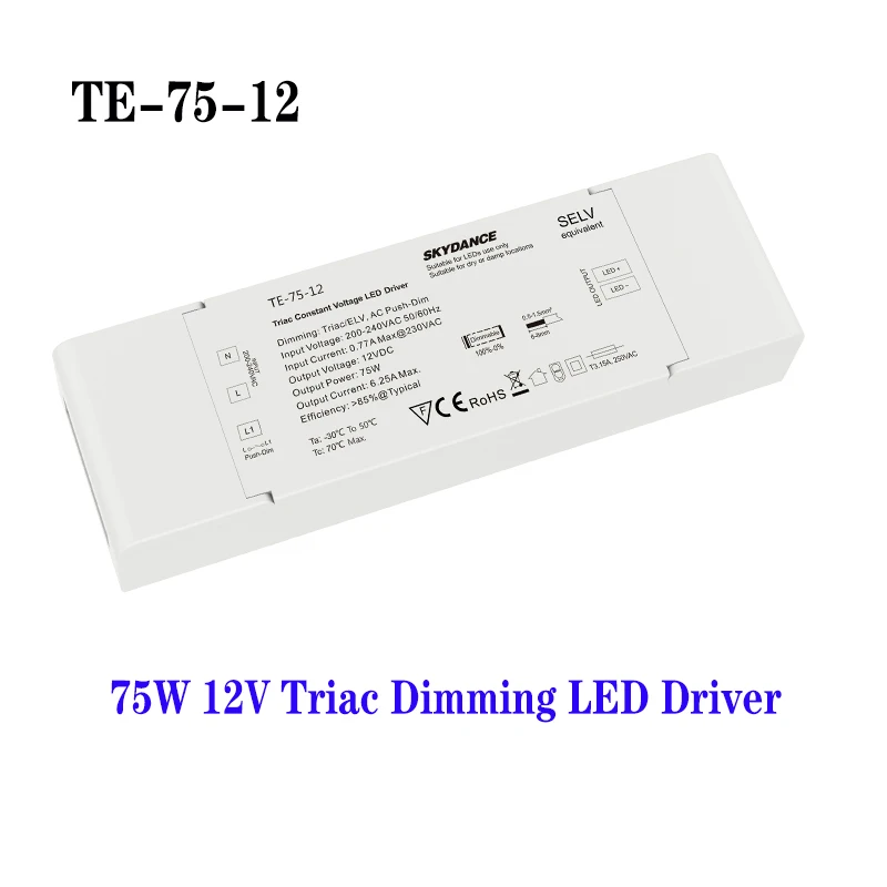 Imagem -04 - Skydance-led Triac Escurecimento Driver Digital Regulável Única Cor Led Strip Escurecimento Tensão Constante Pwm 40w 75w 12v 24v