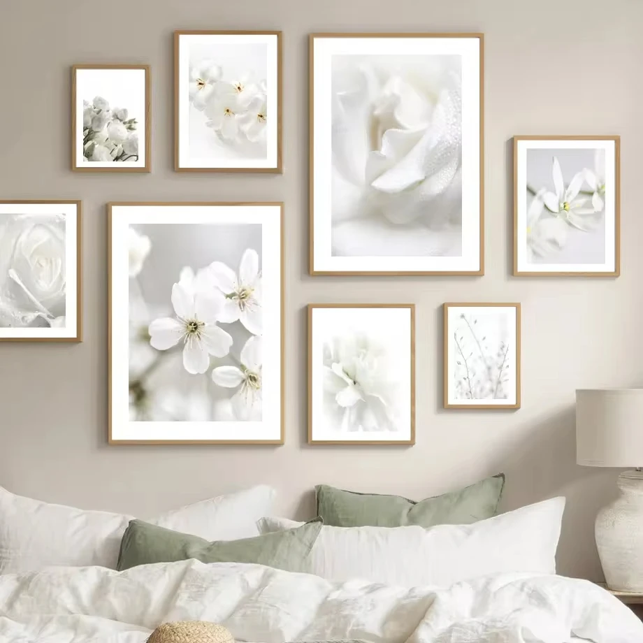 White Peony Rose Orchid Wall Art Canvas Painting Nordic Posters and Prints Wall Painting Living Room Home Decoration Aesthetics