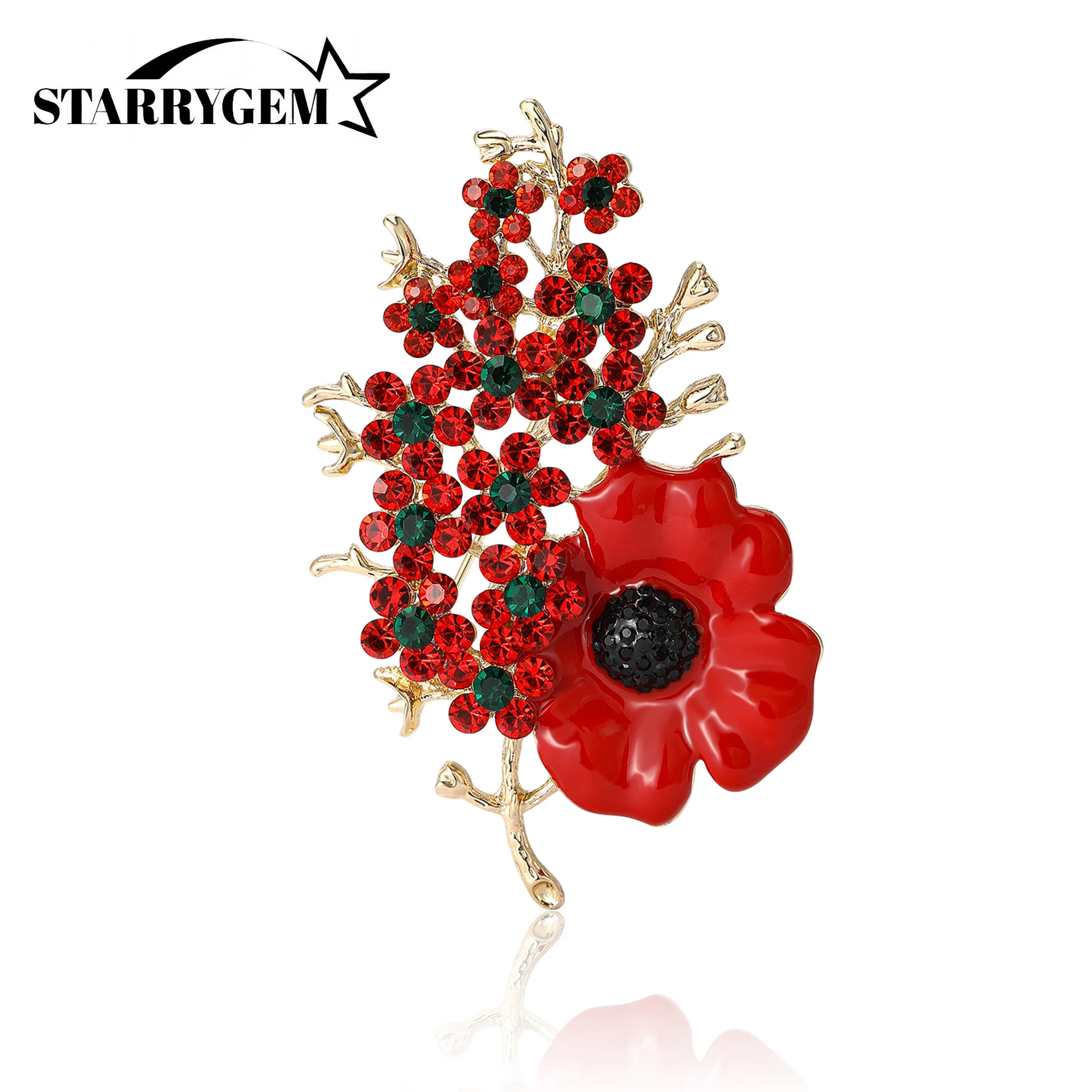 

Rhinestone Poppy Flower Pins for Women Unisex Oil Flowers Brooches Office Party Friend Gifts Jewelry Accessories
