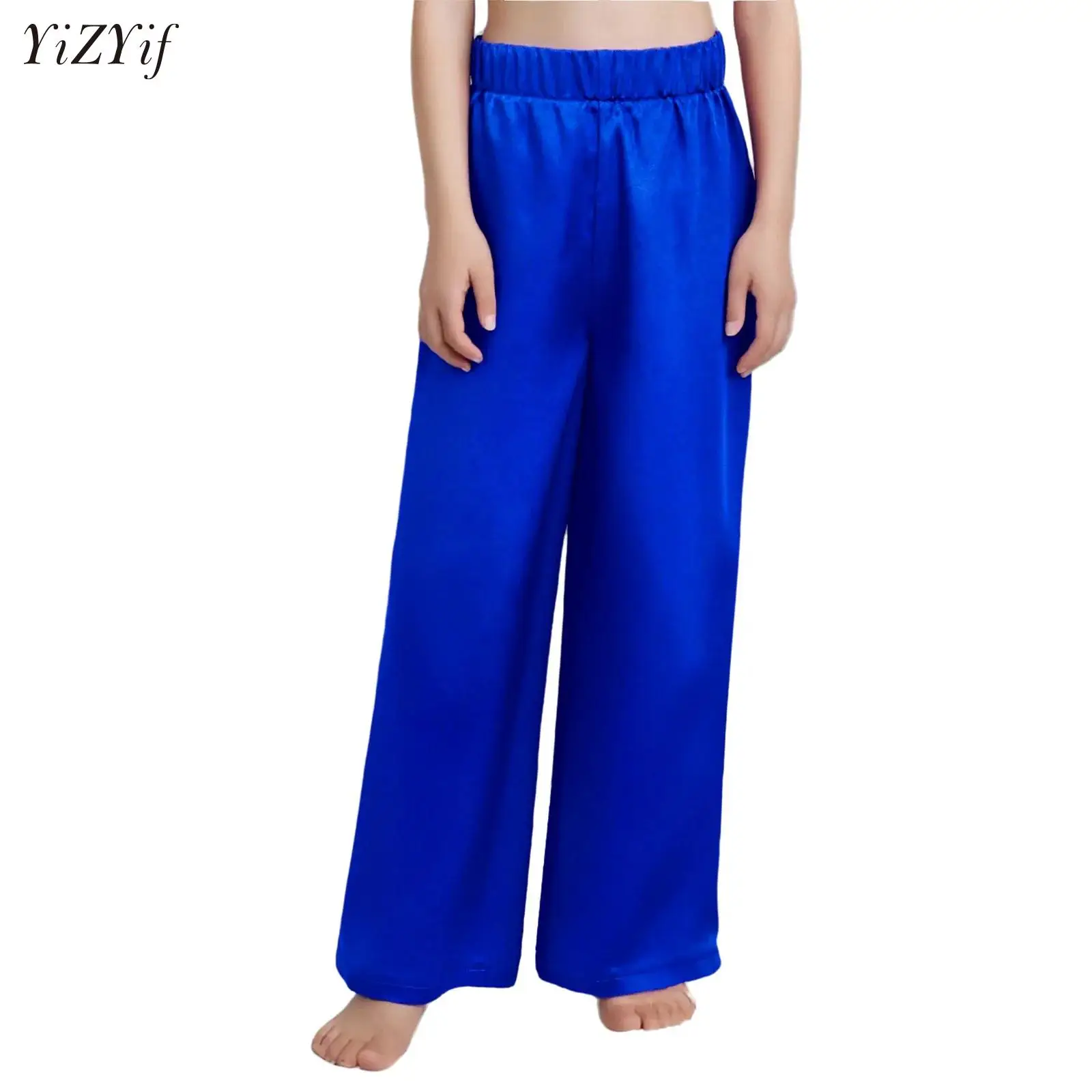 

Kids Boys Worship Praise Dance Pants Elastic Waistband Solid Satin Wide-Leg Trousers for Modern Classical Lyrical Performance