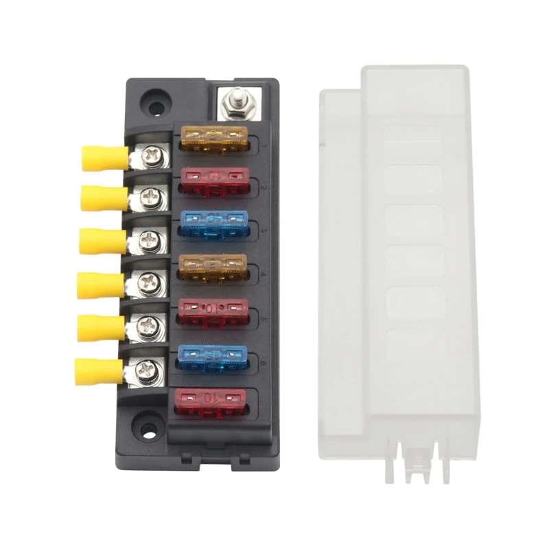 6 Way Fuses Block with Negative Bus ATC/ATO6 Circuit Fuses Box with Negative Bus,Protections Cover, & Terminals Dropship