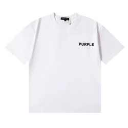 2024 Spring Fashion Trendy Basic Purple Brand Letter Printed Short Sleeve Loose Men's and Women's Large Size Underlay T-shirt