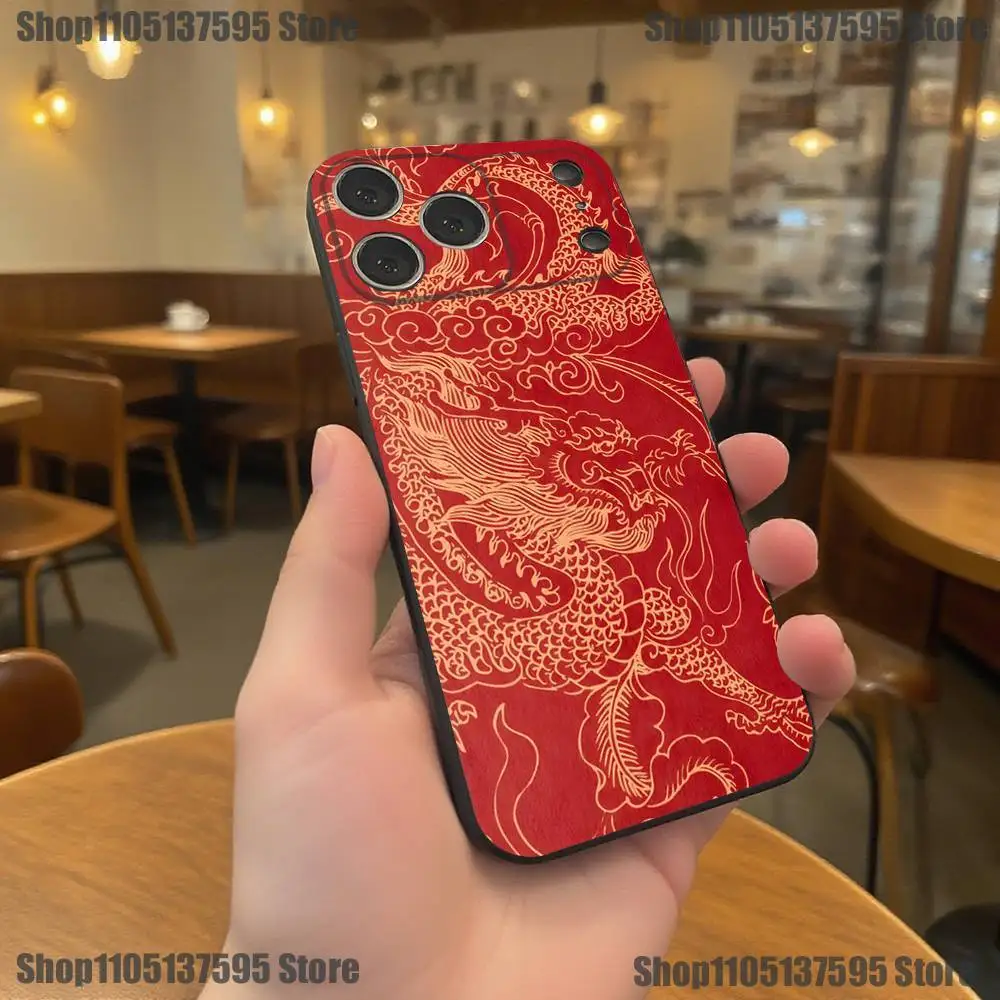 Custodia per telefono Dragon Totem di lusso in stile cinese per iPhone 17,16,15,14,13,12,11,Pro,XS,Max,XR,Plus,E,SE4,Mini Cover morbida nera
