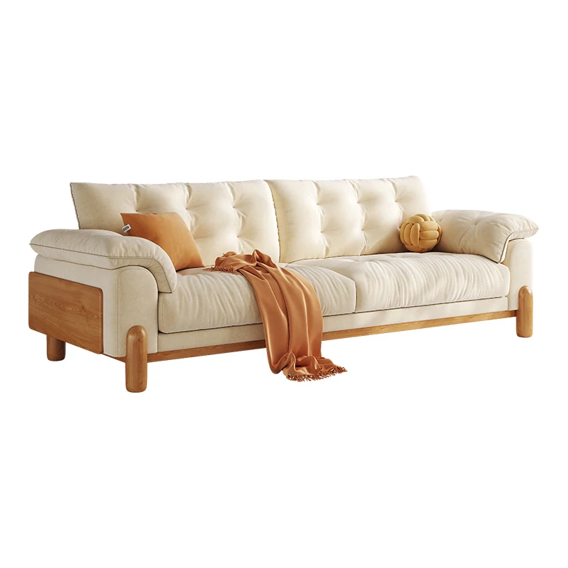 

Nordic log wind cloud sofa Japanese straight row small apartment fabric sofa living room solid wood advanced