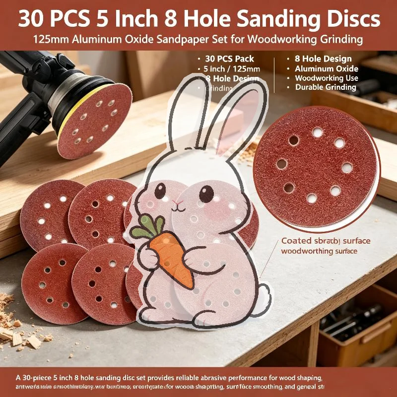 30PCS Universal 8 Hole Sanding Discs 125mm Sandpaper For Metal Wood Glass Sander Polishing Pads Home Abrasive Tools 60~240 Grit