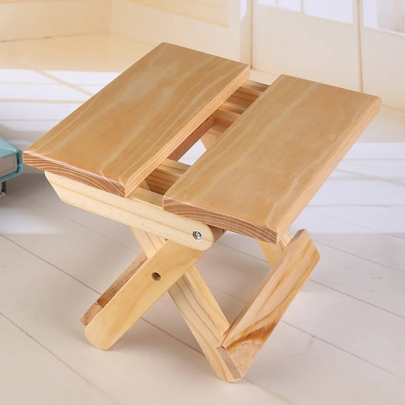 Solid Pine Wood Folding Stool Portable Home Use Small Square Stool Outdoor Fishing Chair