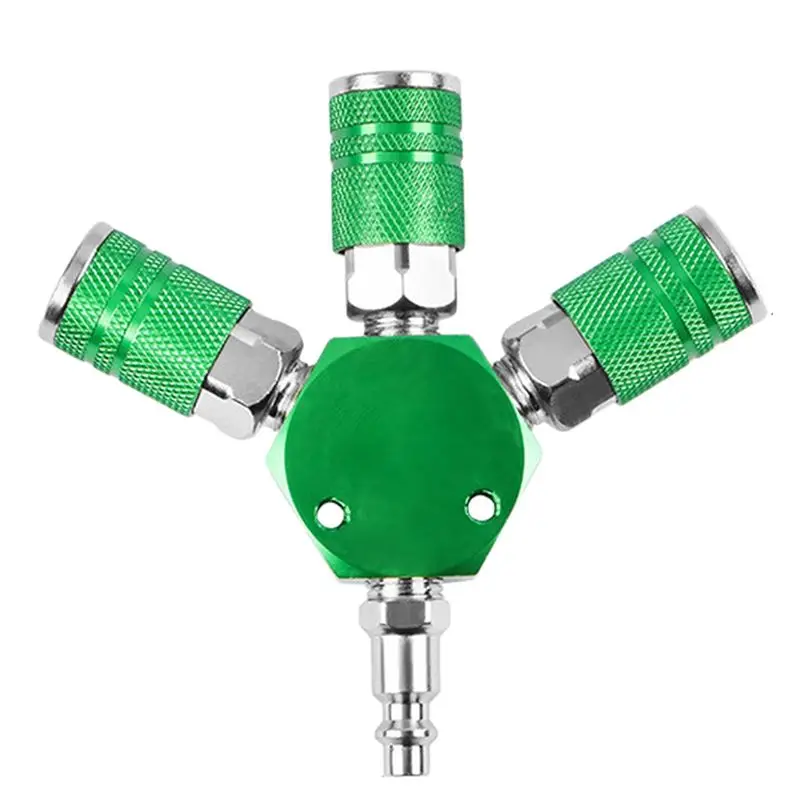ABYP Aluminum Hex Style 3-Way Air Manifold With 3 Pieces Steel Industrial Coupler And Plug, Air Compressor Manifold Hose