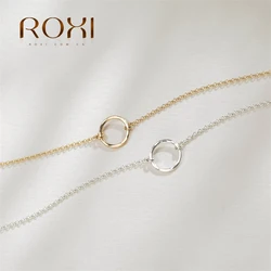 ROXI Minimalist Small Round Pendant Necklace Women 925 Sterling Silver Necklace Geometric Karma Circle Necklace Choker Collares