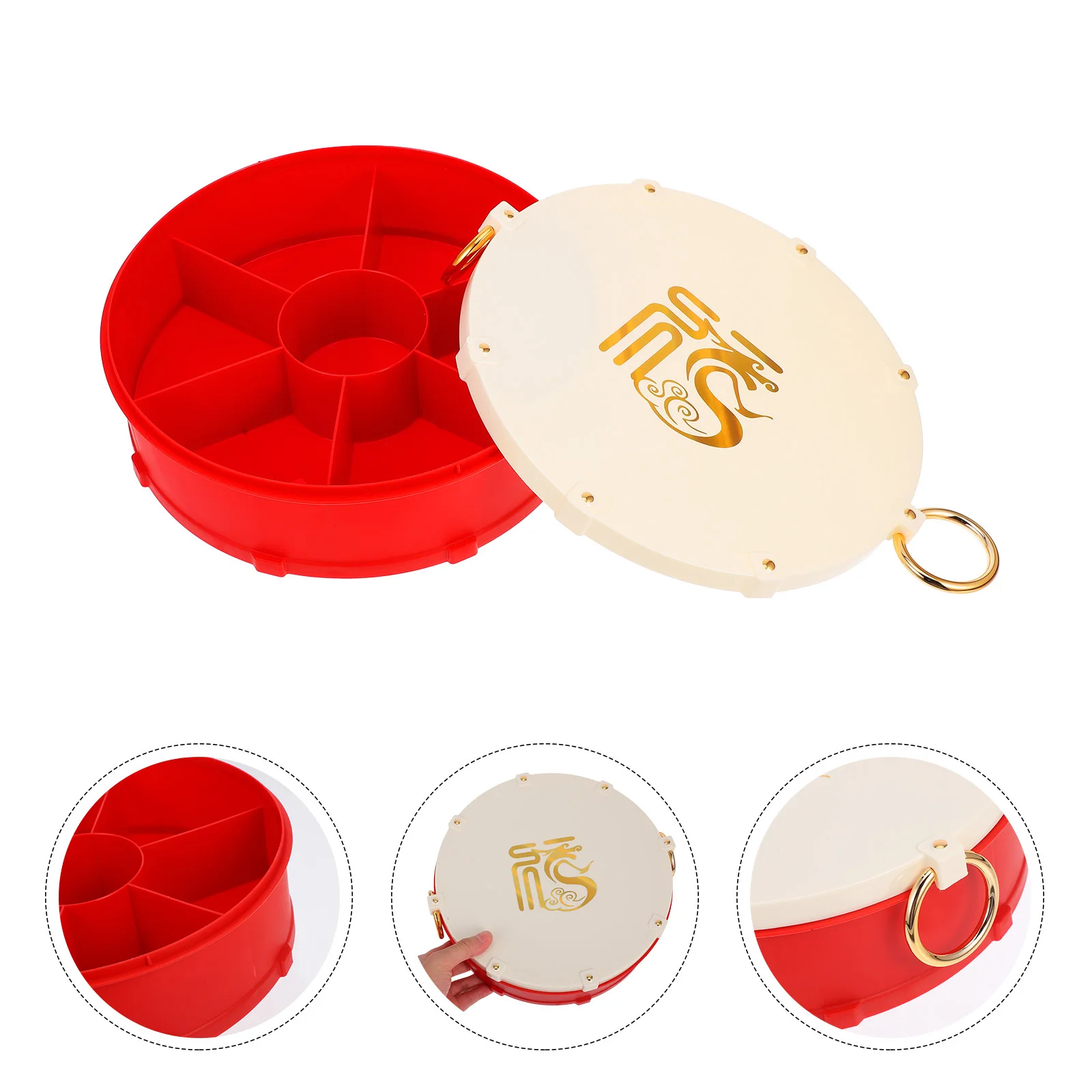 

Reusable Snack Container Vintage Candy Dish Chinese Drum Divided Tray Lid Nuts Fruits Party Snacks Vintage Candy Dish